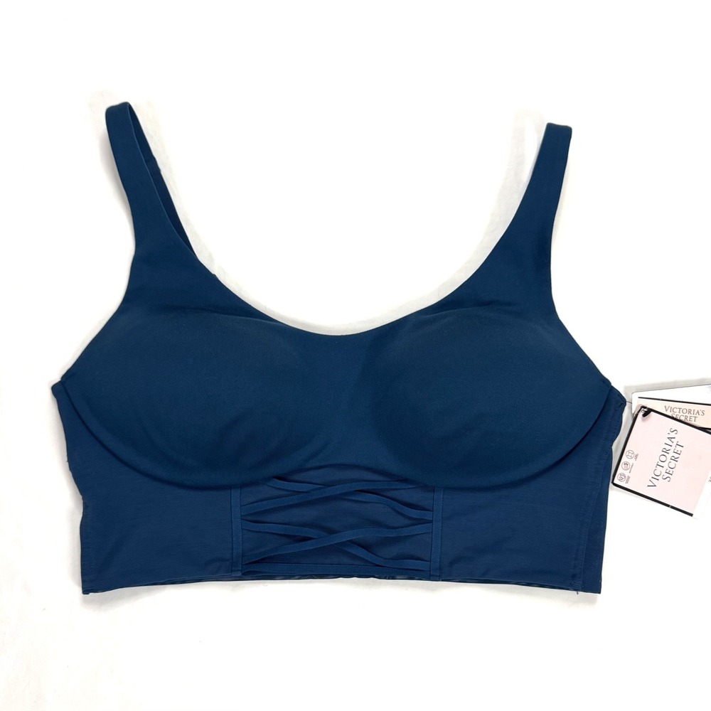Victorias Secret Allegro Teal Sports Bra 36C Medium Support Flow On Point NWT